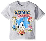 SEGA Sonic The Hedgehog - Playera de Manga Corta para niño, Gris Jaspeado, 7